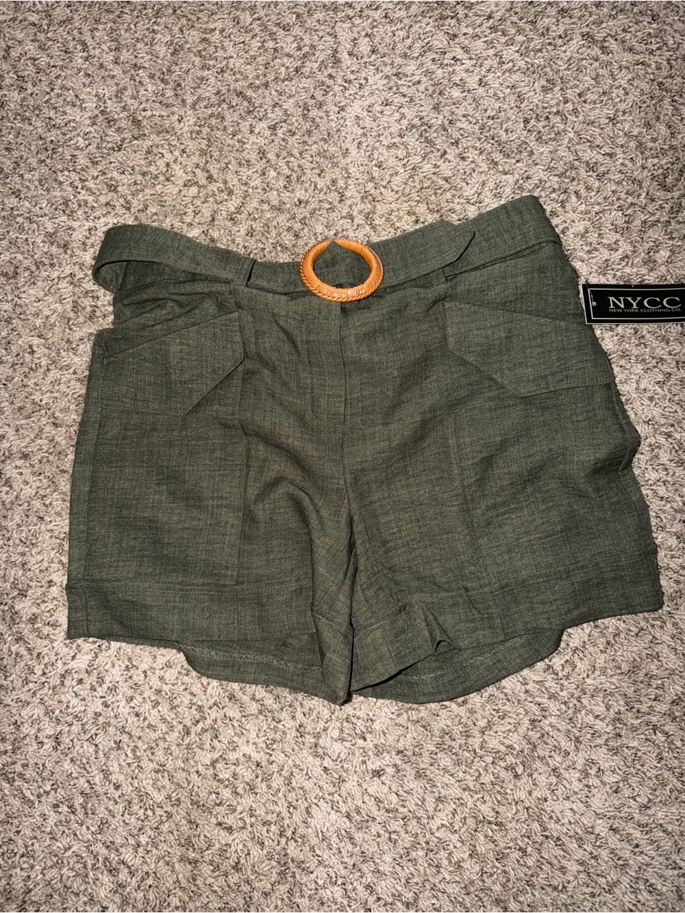 NYCC Olive High-Waist Shorts with Decorative Belt